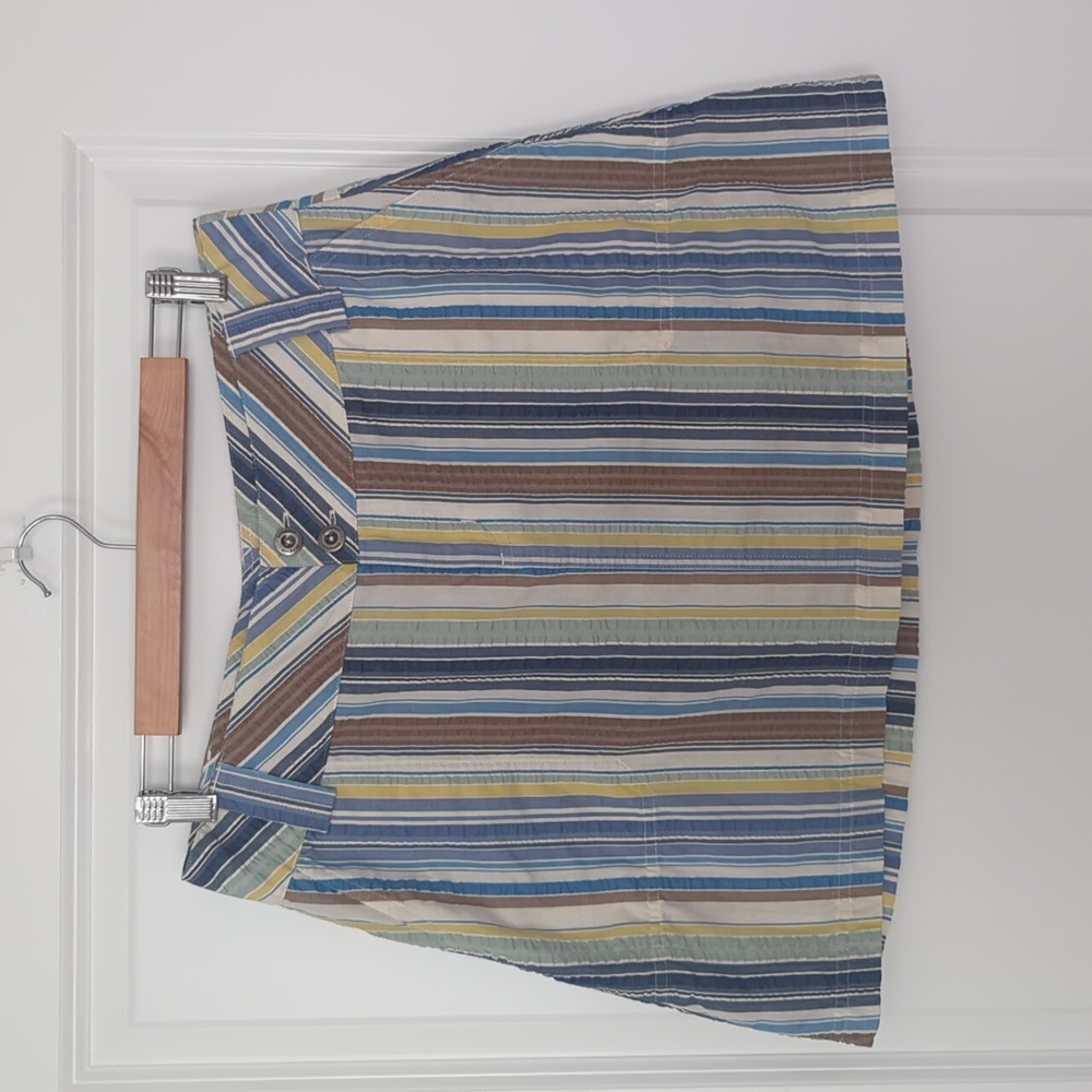 Patagonia Netty Skirt Striped Seersucker Blue Green Brown Pockets size 10